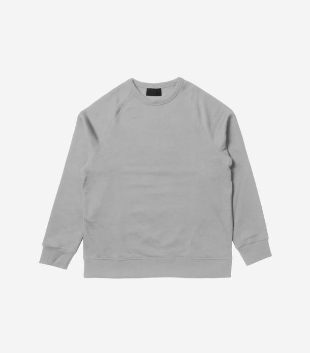Grey crewneck sweater, front view